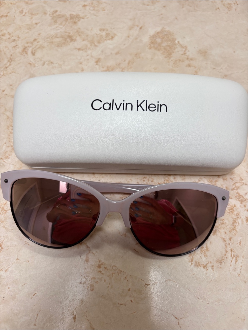 Calvin Klein Pale Pink Cat-Eye Sunglasses with Rose Lenses